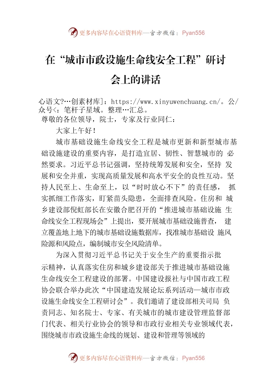 在“城市市政设施生命线安全工程”研讨会上的讲话.docx_第1页
