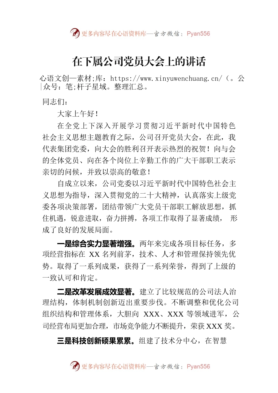 在下属公司党员大会上的讲话.docx_第1页