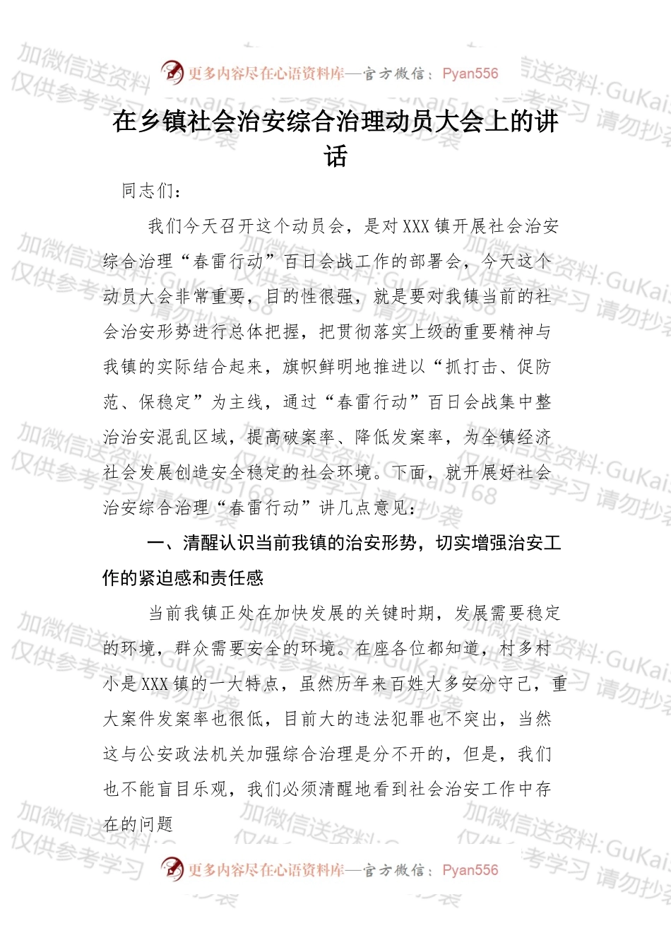 在乡镇社会治安综合治理动员大会上的讲话.docx_第1页