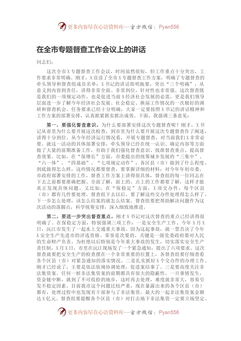 在全市专题督查工作会议上的讲话.docx_第1页