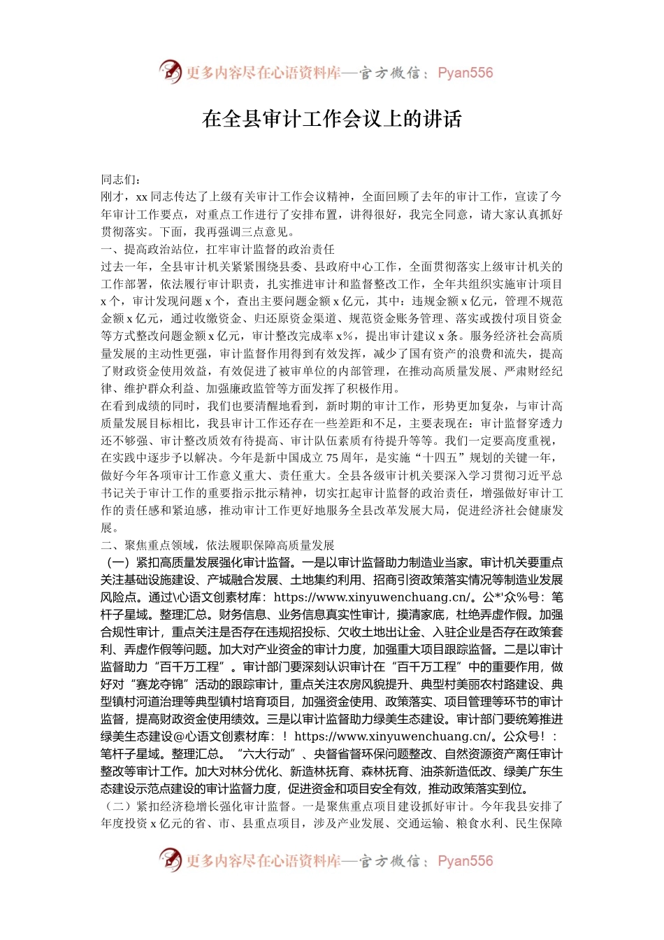 在全县审计工作会议上的讲话.docx_第1页