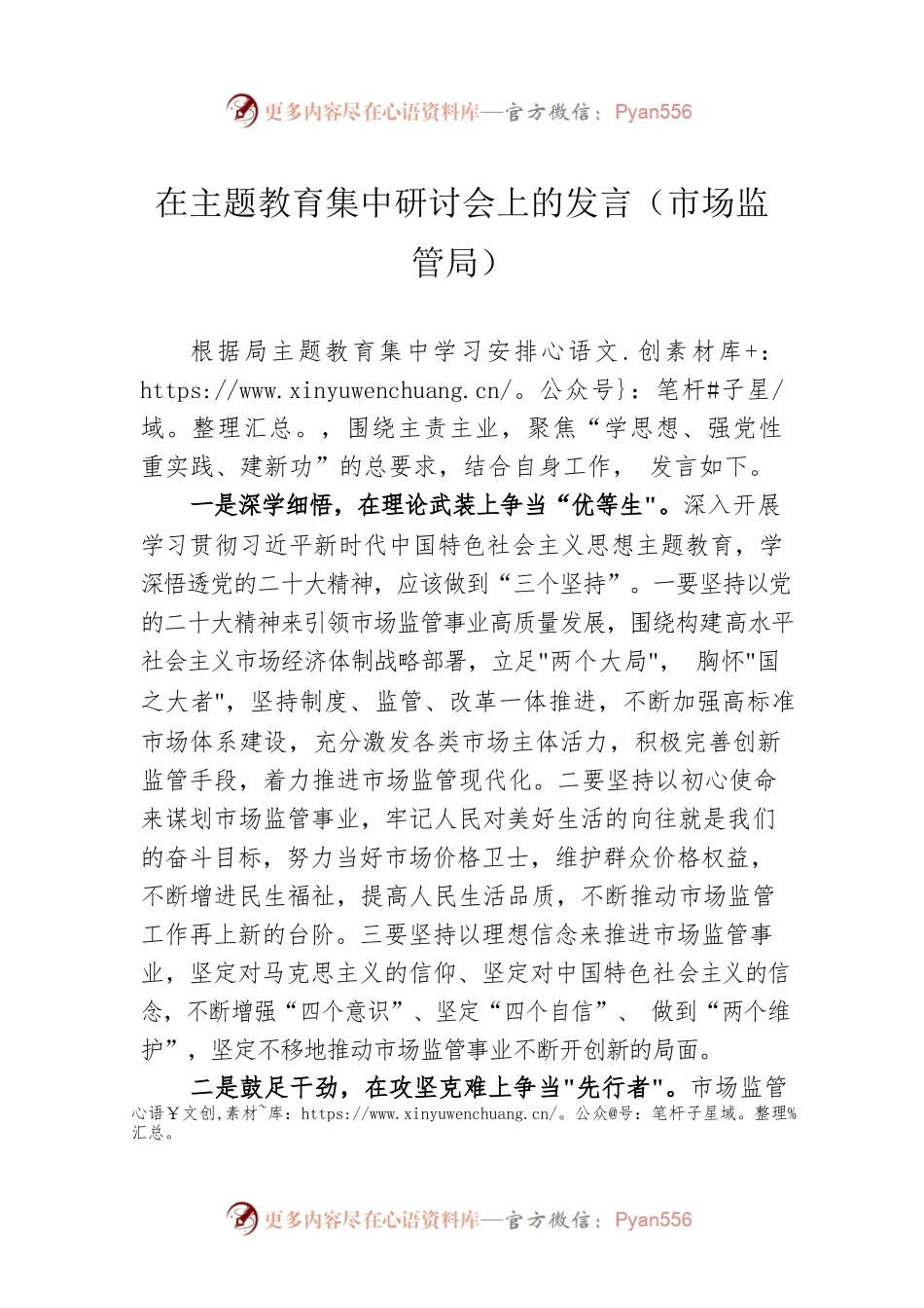 在主题教育集中研讨会上的发言（市场监管局）.docx_第1页
