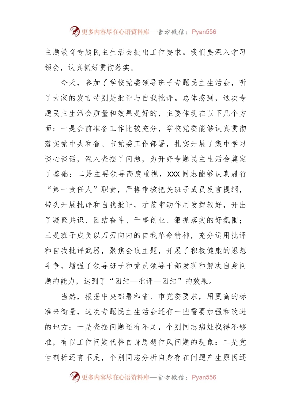 在学校党委领导班子主题教育专题民主生活会上的点评讲话稿.docx_第2页