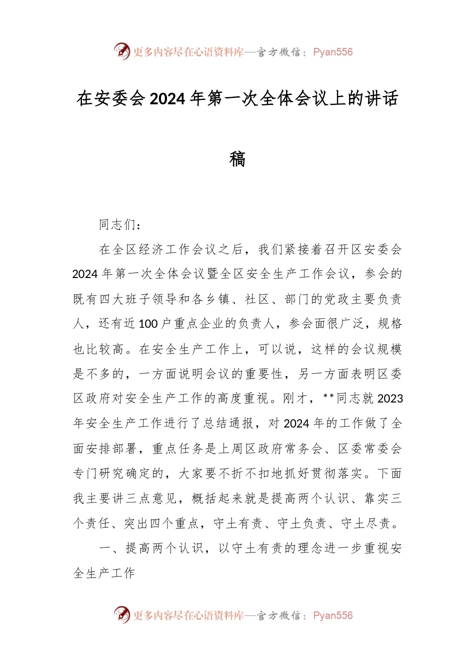 在安委会2024年第一次全体会议上的讲话稿稿.docx_第1页
