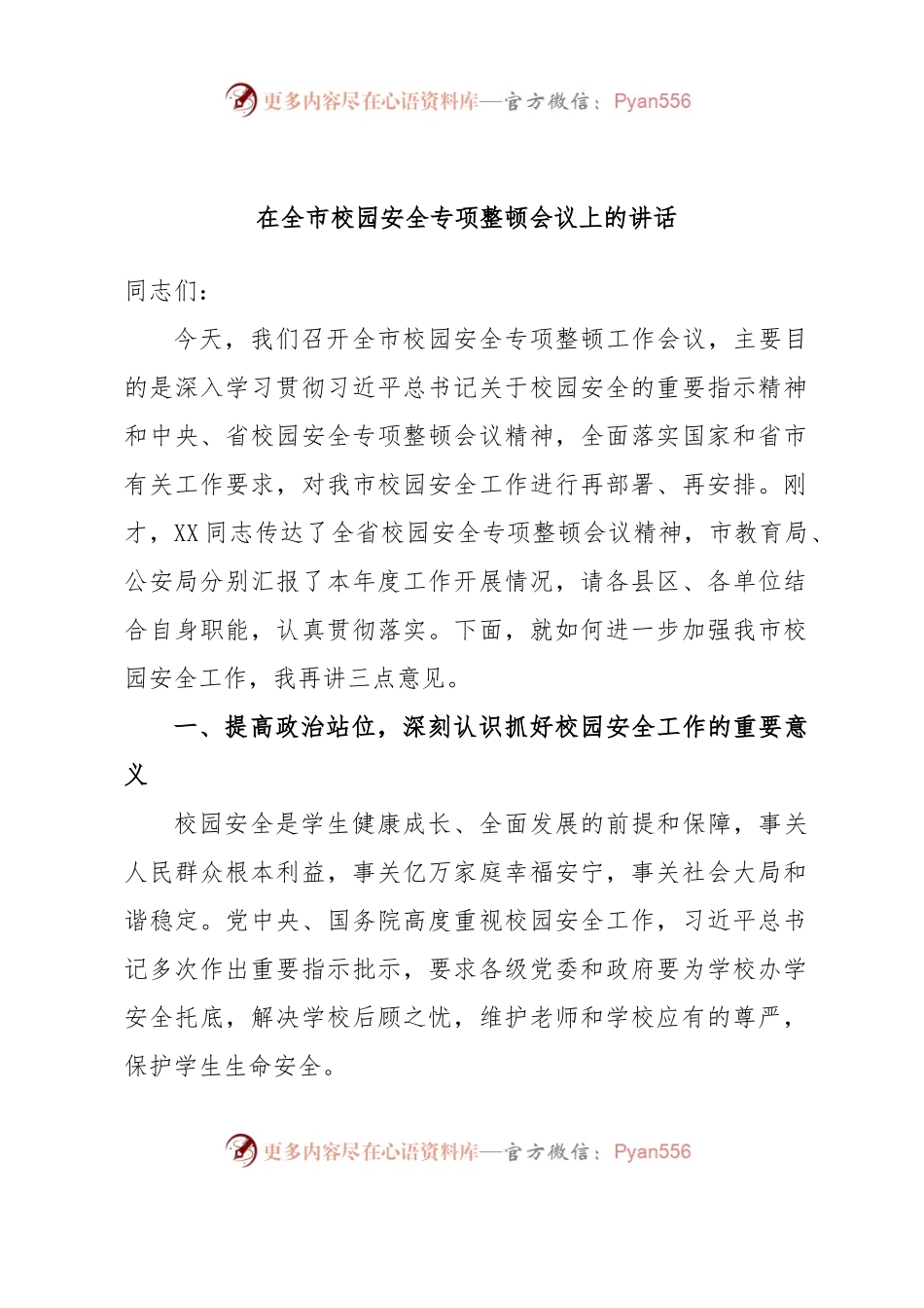 在全市校园安全专项整顿会议上的讲话.docx_第1页