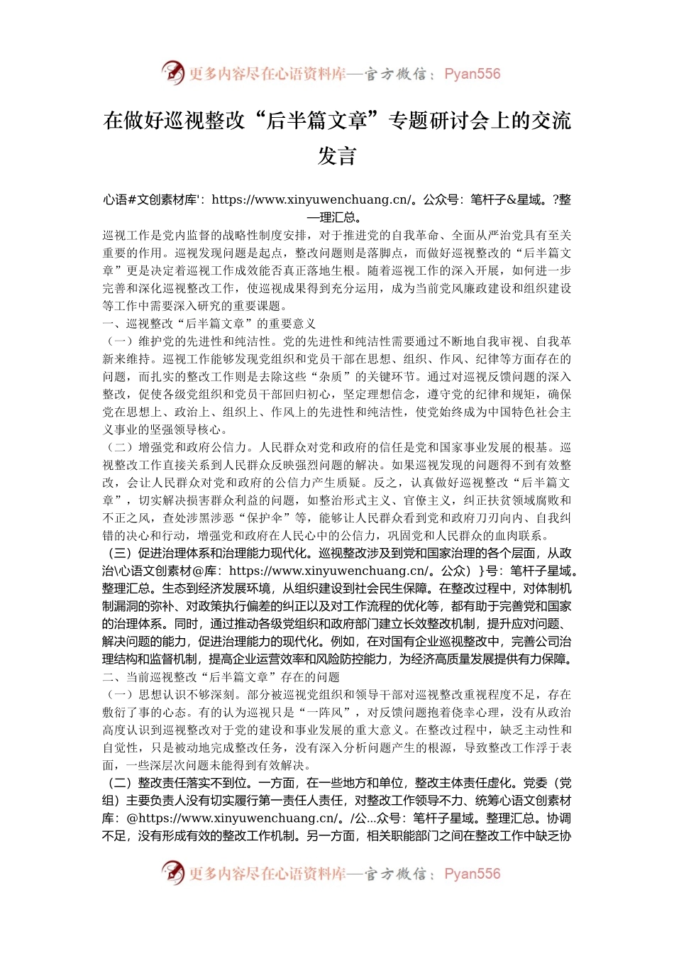 在做好巡视整改“后半篇文章”专题研讨会上的交流发言.docx_第1页