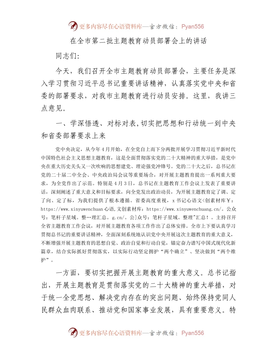 在全市第二批主题教育动员部署会上的讲话.docx_第1页