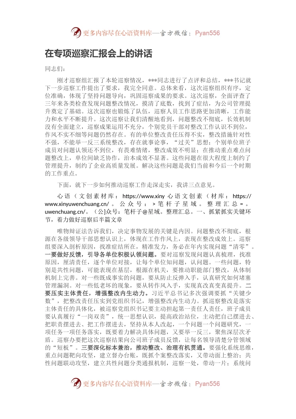 在专项巡察汇报会上的讲话.docx_第1页