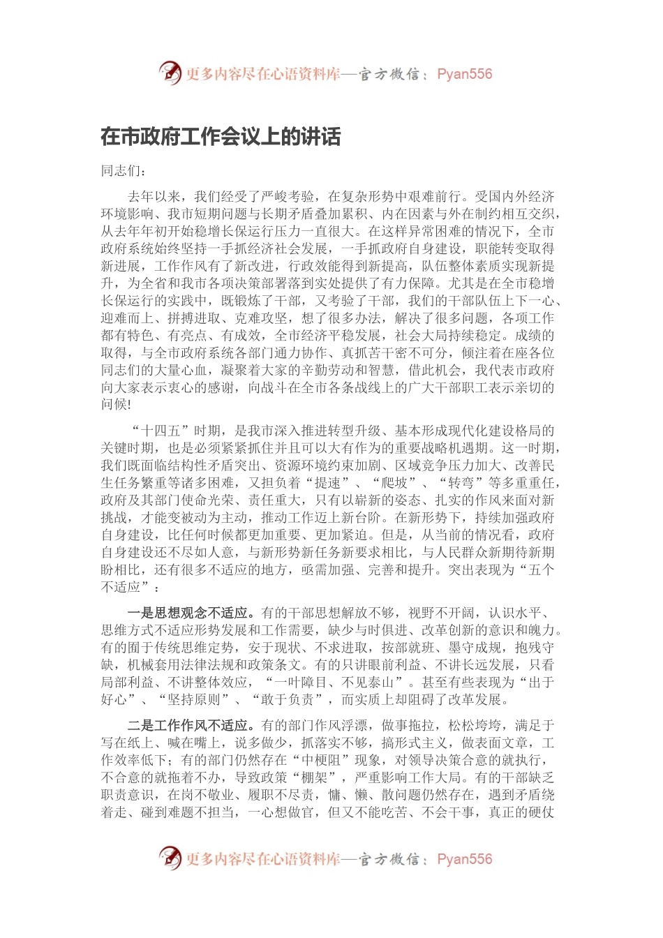 在市政府工作会议上的讲话.docx_第1页