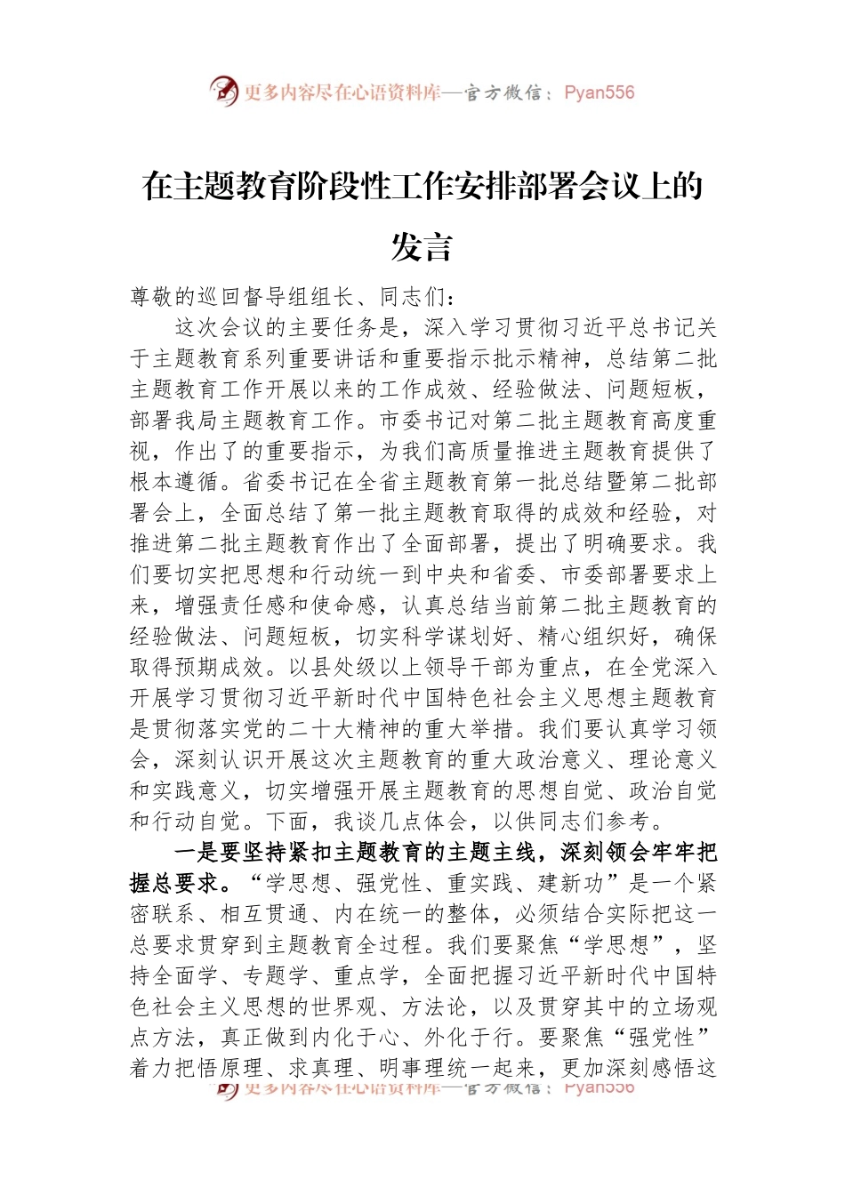 在主题教育阶段性工作安排部署会议上的发言.docx_第1页