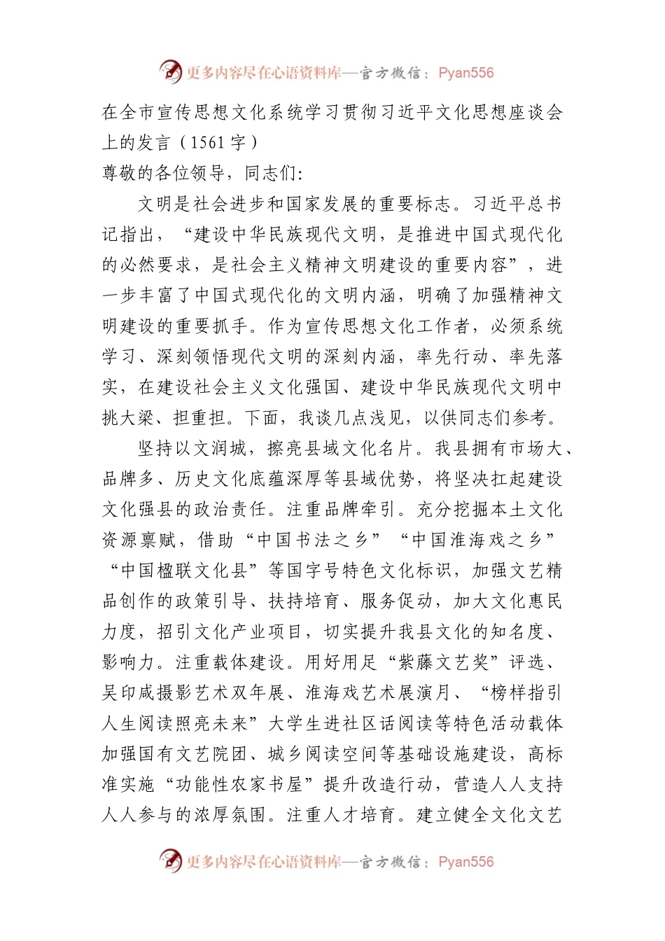在全市宣传思想文化系统文化思想座谈会上的发言.docx_第1页