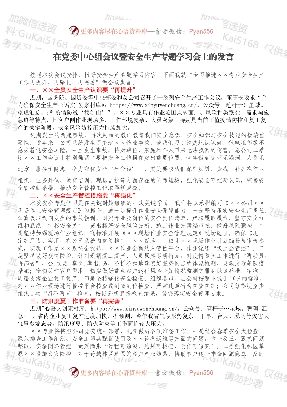 在党委中心组会议暨安全生产专题学习会上的发言.docx_第1页