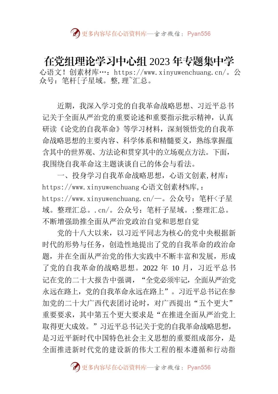 在党组理论学习中心组2023年专题集中学习会上的发言.docx_第1页