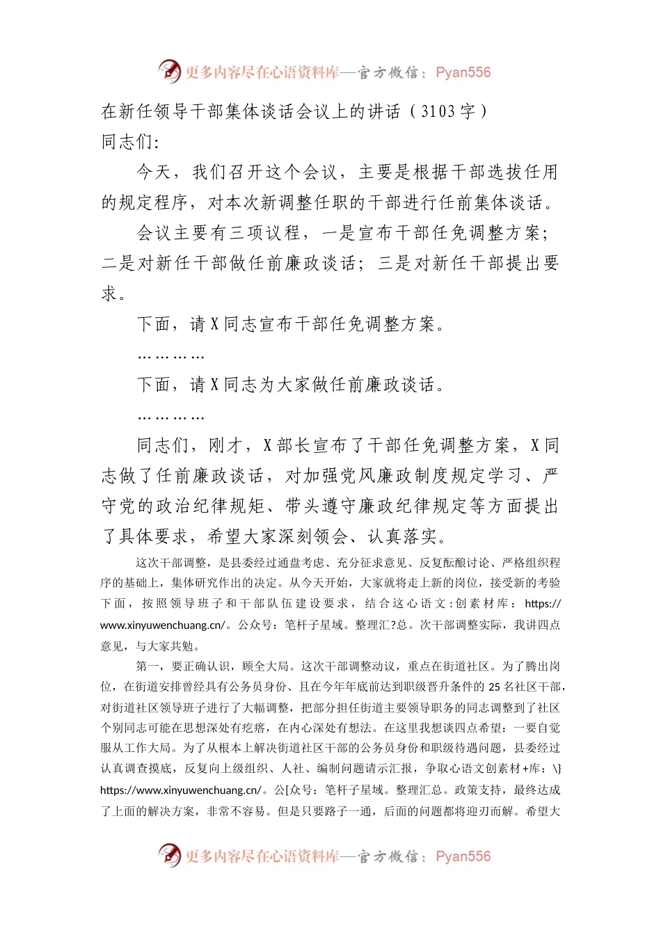 在新任领导干部集体谈话会议上的讲话.docx_第1页