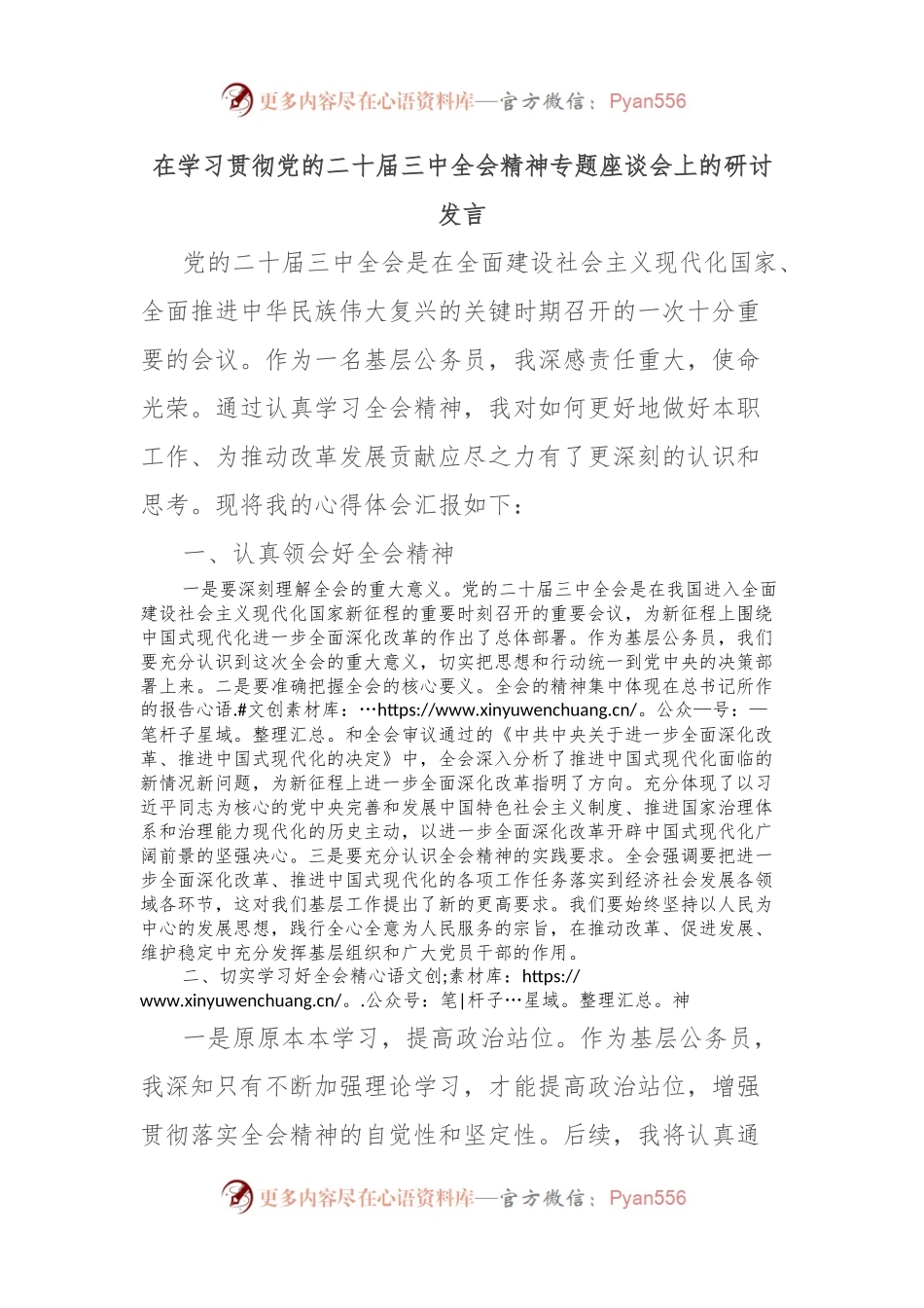 在学习贯彻党的二 十届三 中全会精神专题座谈会上的研讨发言.docx_第1页