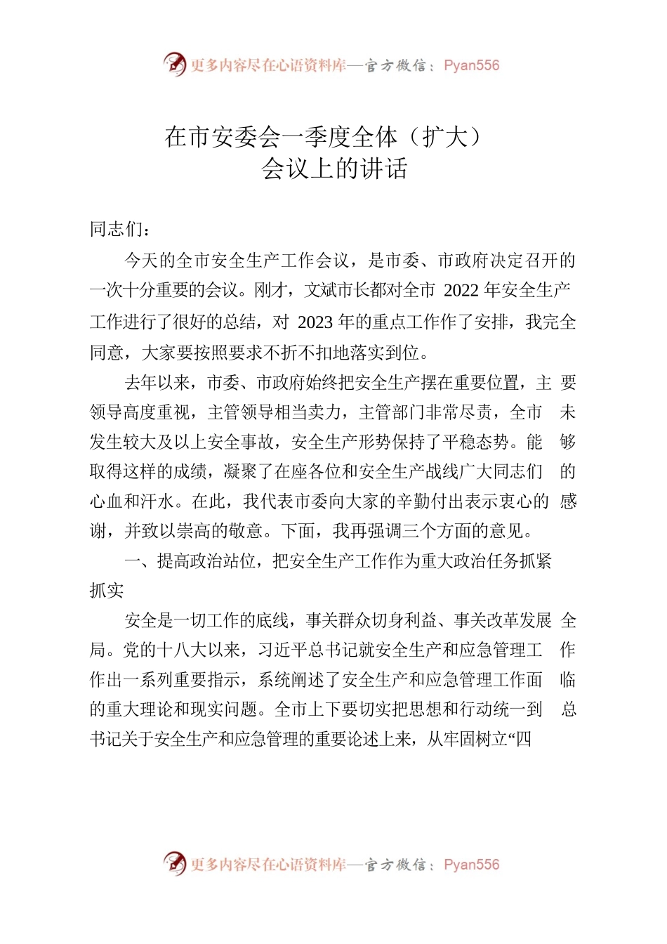 在市安委会一季度全体（扩大）会议上的讲话.docx_第1页