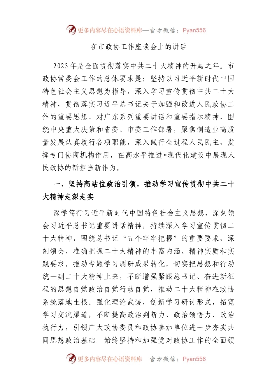 在市政协工作座谈会上的讲话.docx_第1页