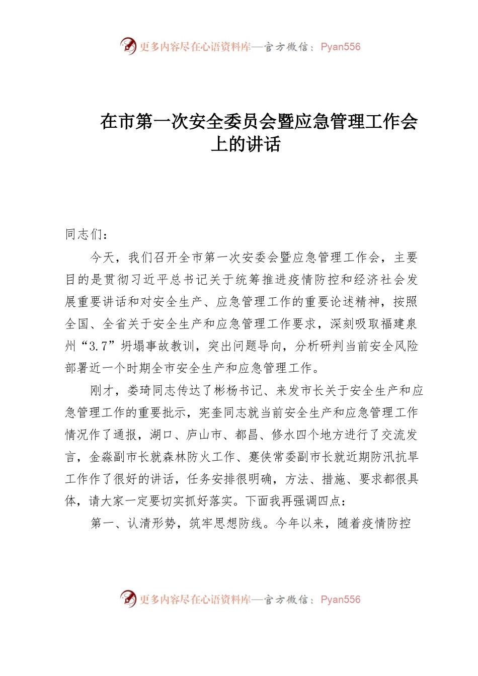 在市第一次安全委员会暨应急管理工作会上的讲话.docx_第1页