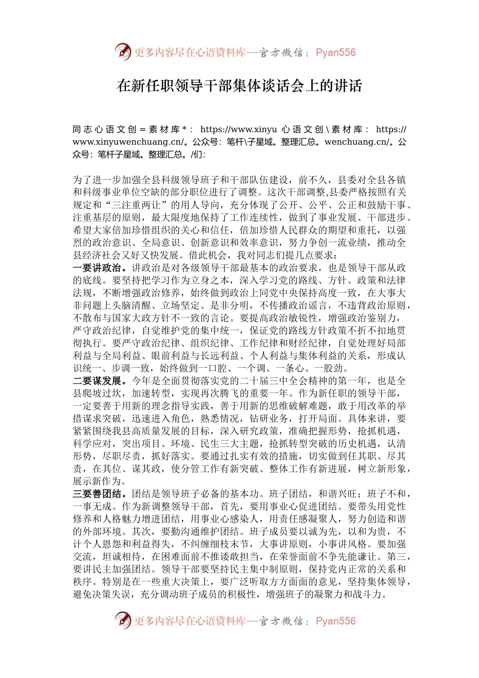 在新任职领导干部集体谈话会上的讲话.docx_第1页