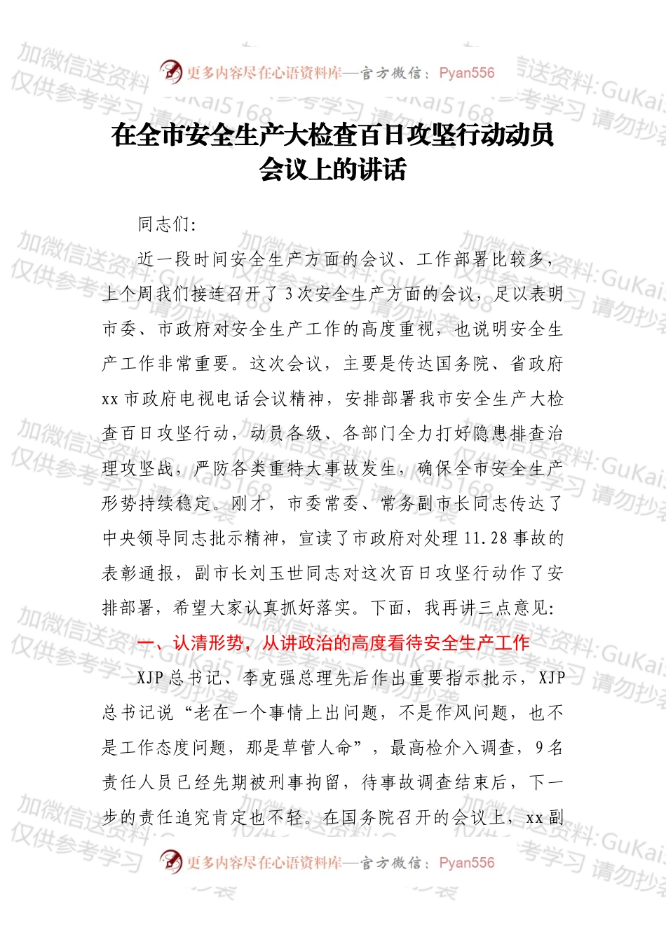 在全市安全生产大检查百日攻坚行动动员会议上的讲话.docx_第1页