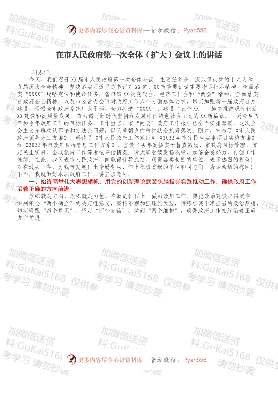 在市人民政府第一次全体（扩大）会议上的讲话.docx_第1页