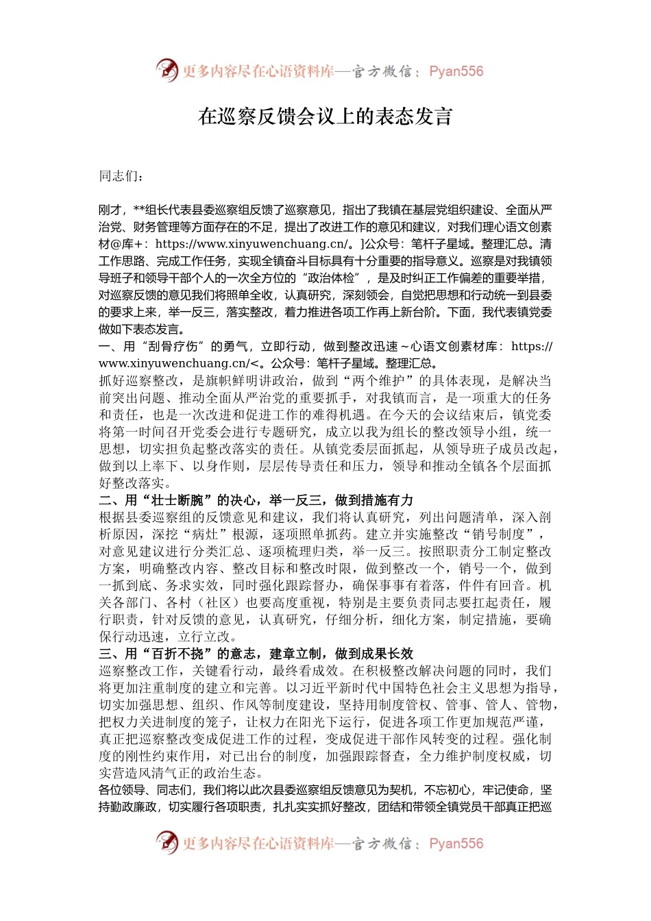 在巡察反馈会议上的表态发言.docx_第1页