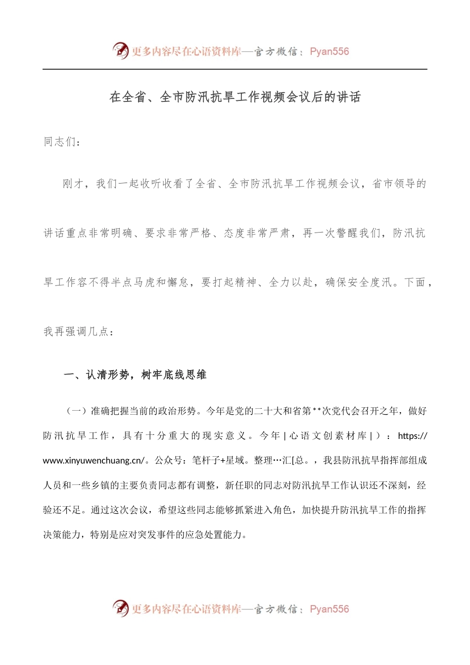 在全省、全市防汛抗旱工作视频会议后的讲话.docx_第1页