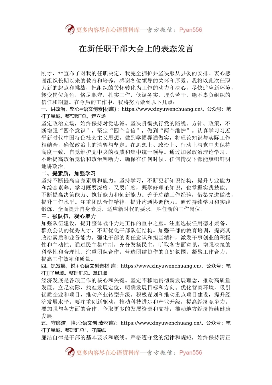在新任职干部大会上的表态发言.docx_第1页