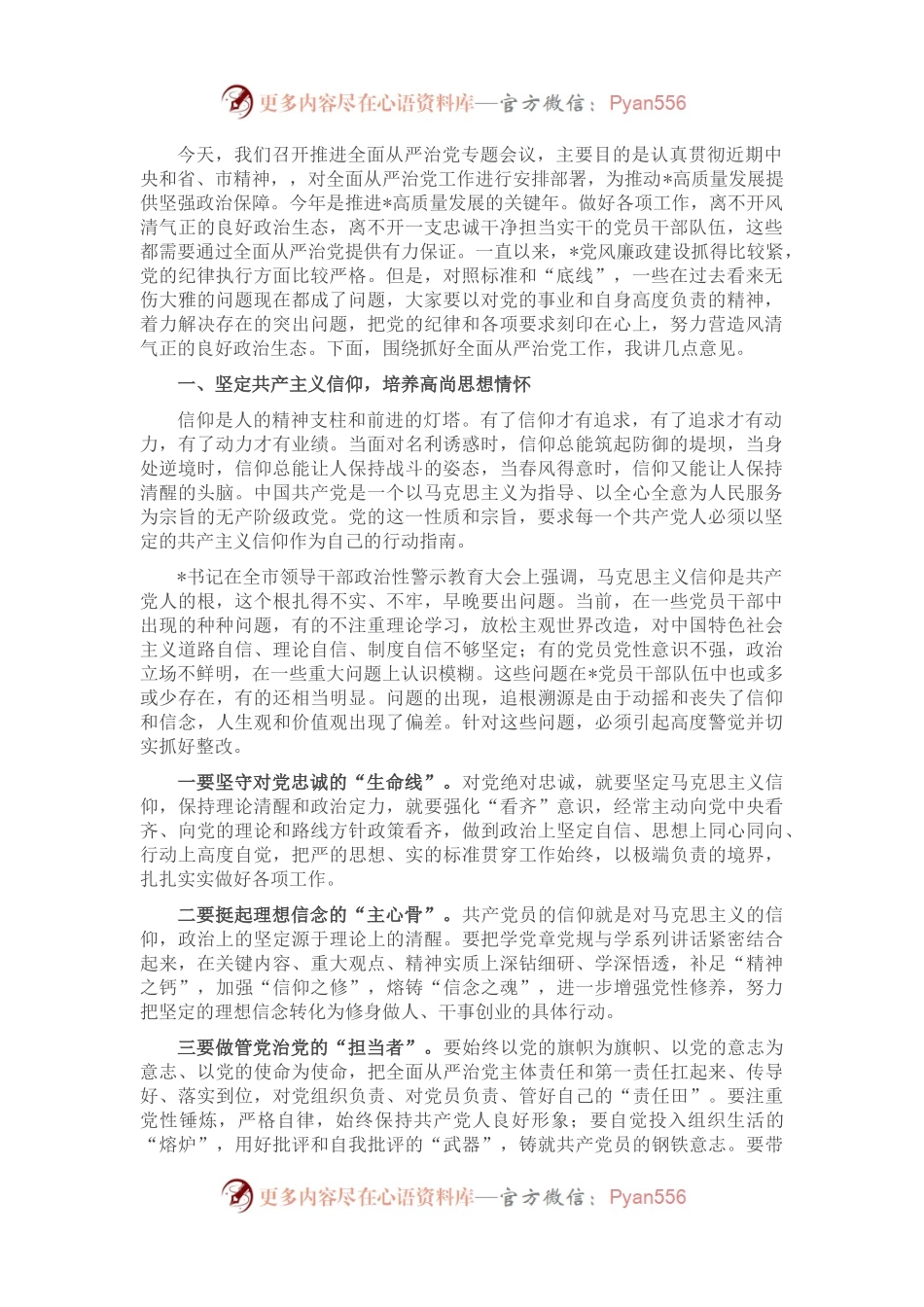 在推进全面从严治党专题会议上的讲话.docx_第1页