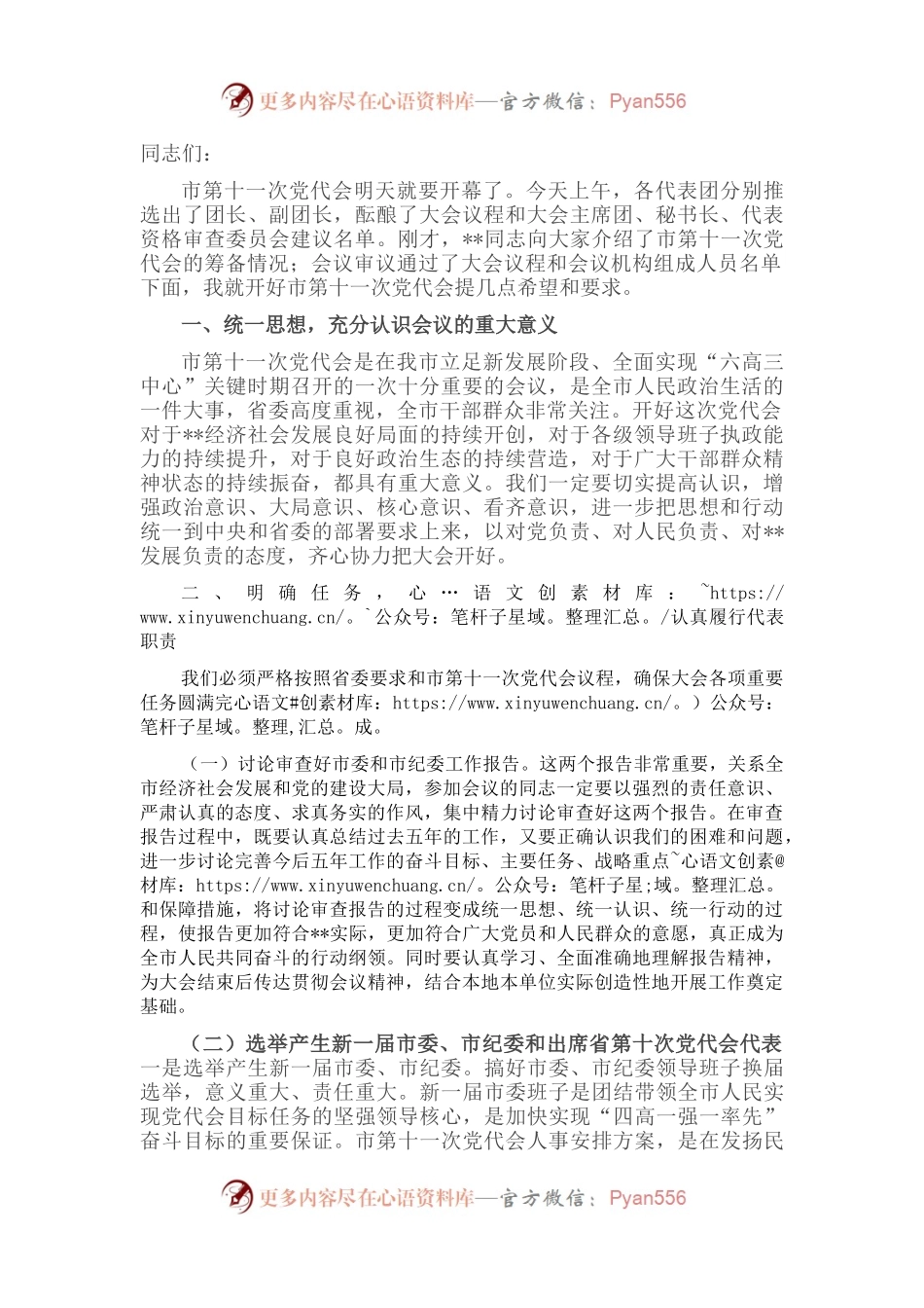 在市第十一次党代会预备会议上的讲话.docx_第1页