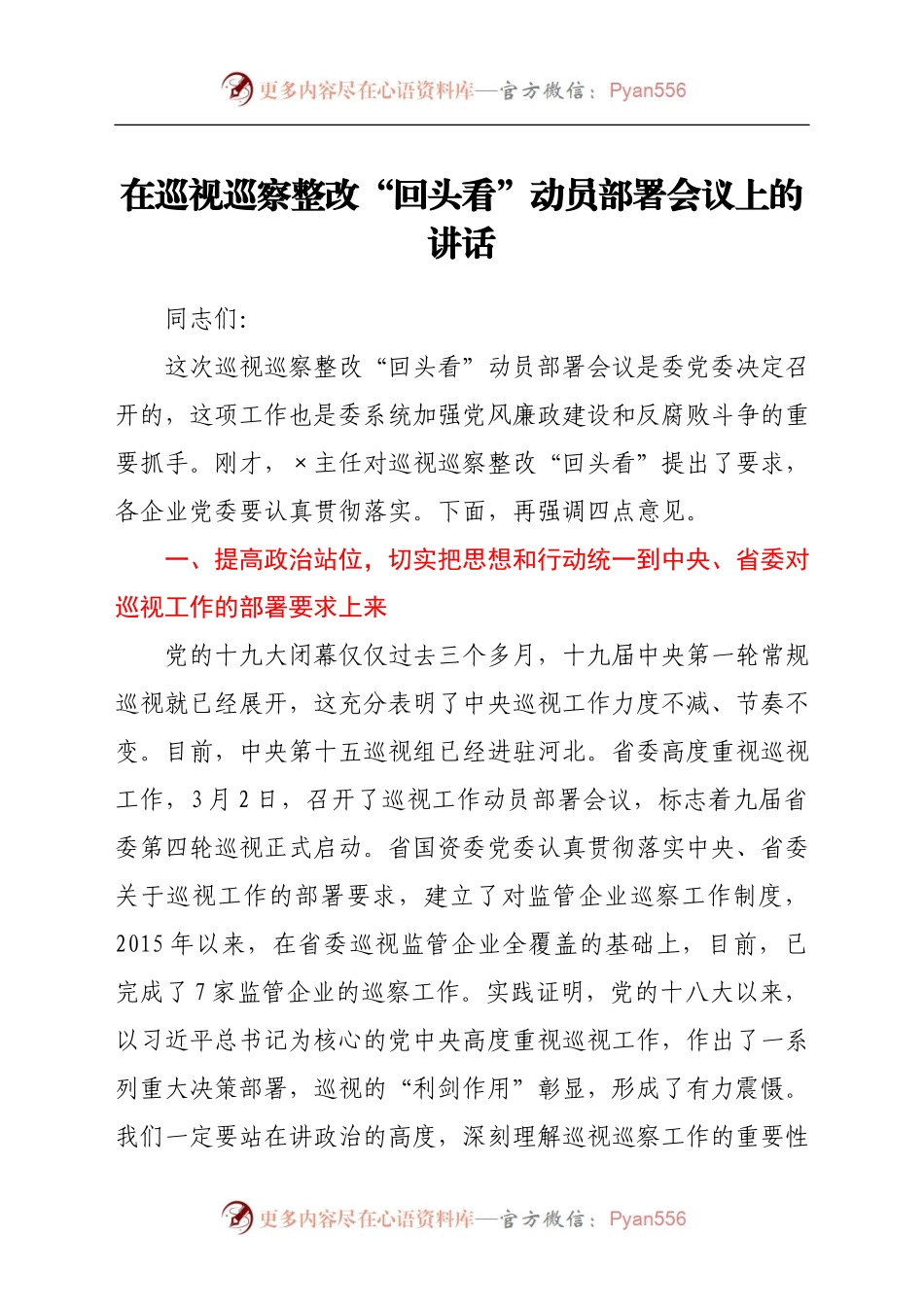 在巡视巡察整改“回头看”动员部署会议上的讲话.docx_第1页