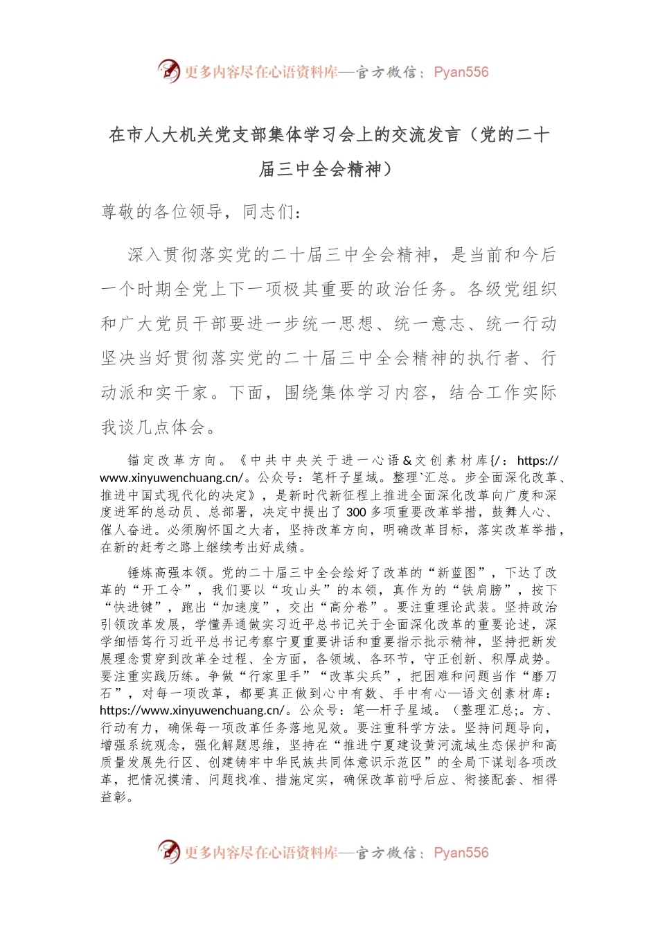 在市人大机关党支部集体学习会上的交流发言（党的二十届三中全会精神）.docx_第1页