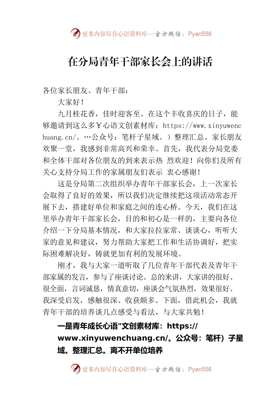 在分局青年干部家长会上的讲话.docx_第1页