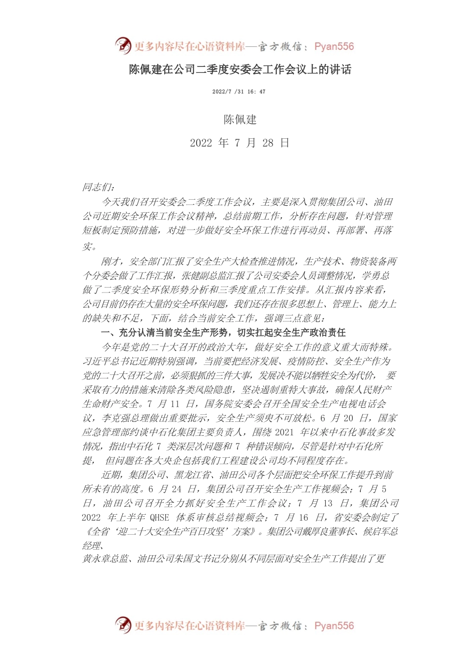 在公司二季度安委会工作会议上的讲话.docx_第1页