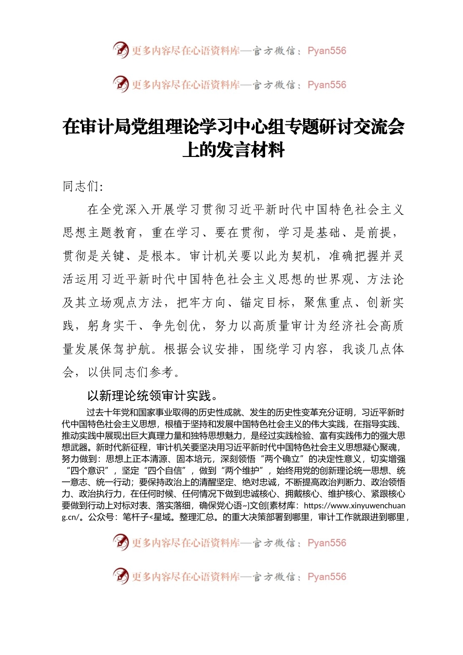 在审计局党组理论学习中心组专题研讨交流会上的发言材料.docx_第1页