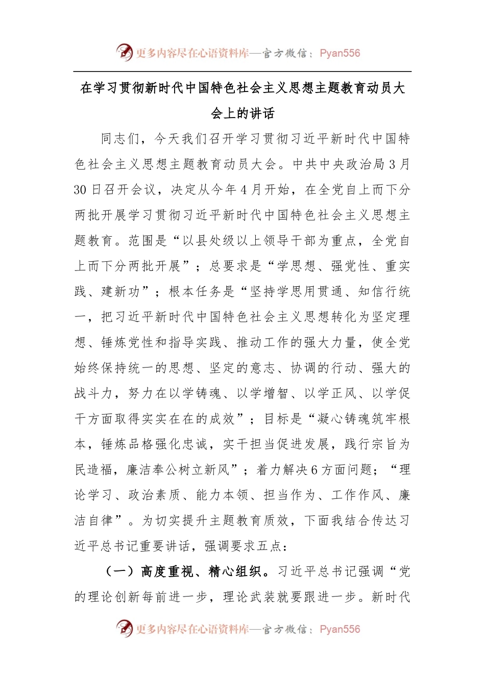 在学习贯彻新时代中国特色社会主义思想主题教育动员大会上的讲话.docx_第1页