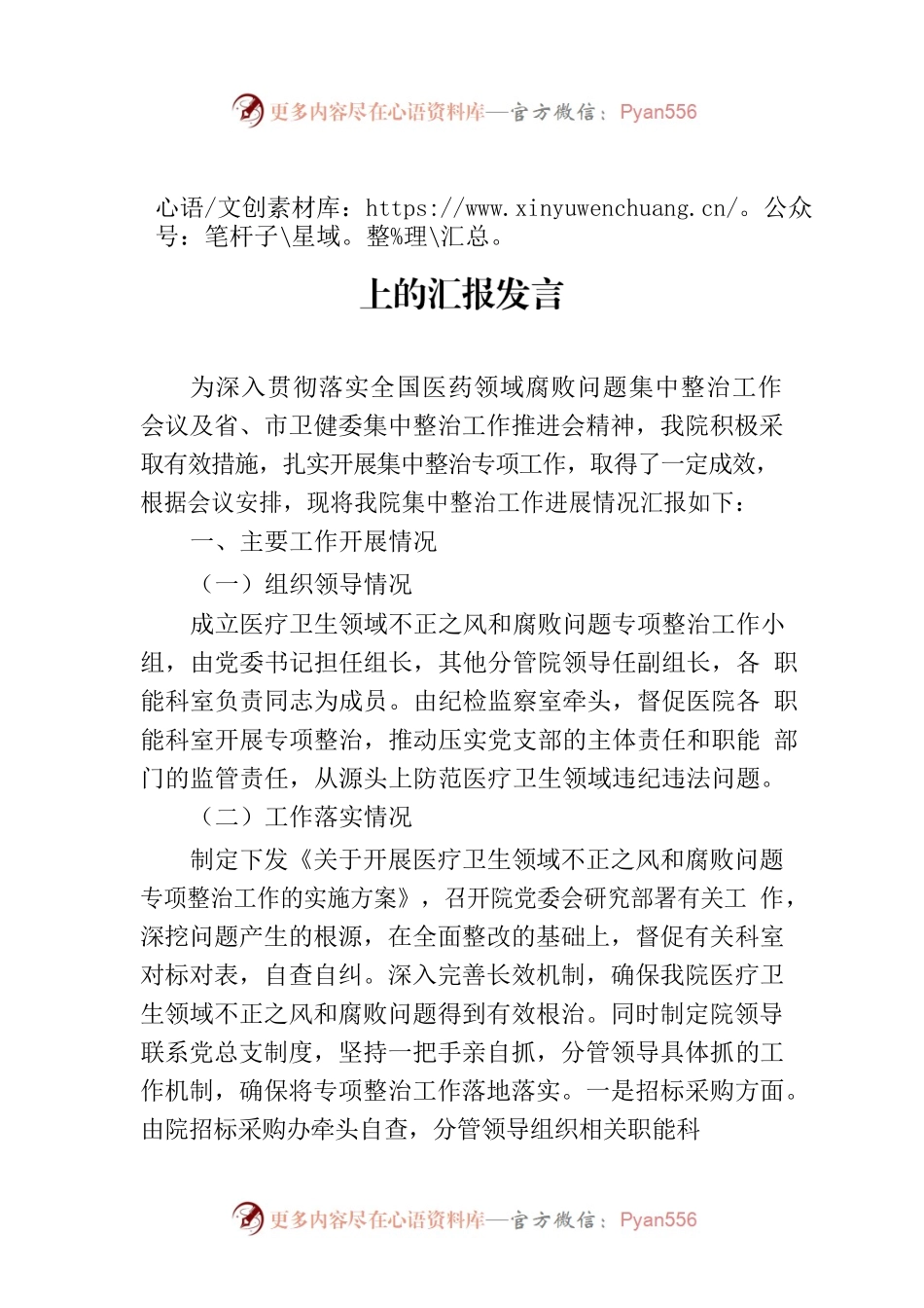 在医药领域腐败问题集中整治工作推进会上的汇报发言.docx_第1页