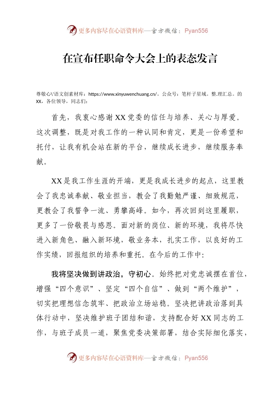 在宣布任职命令大会上的表态发言.docx_第1页