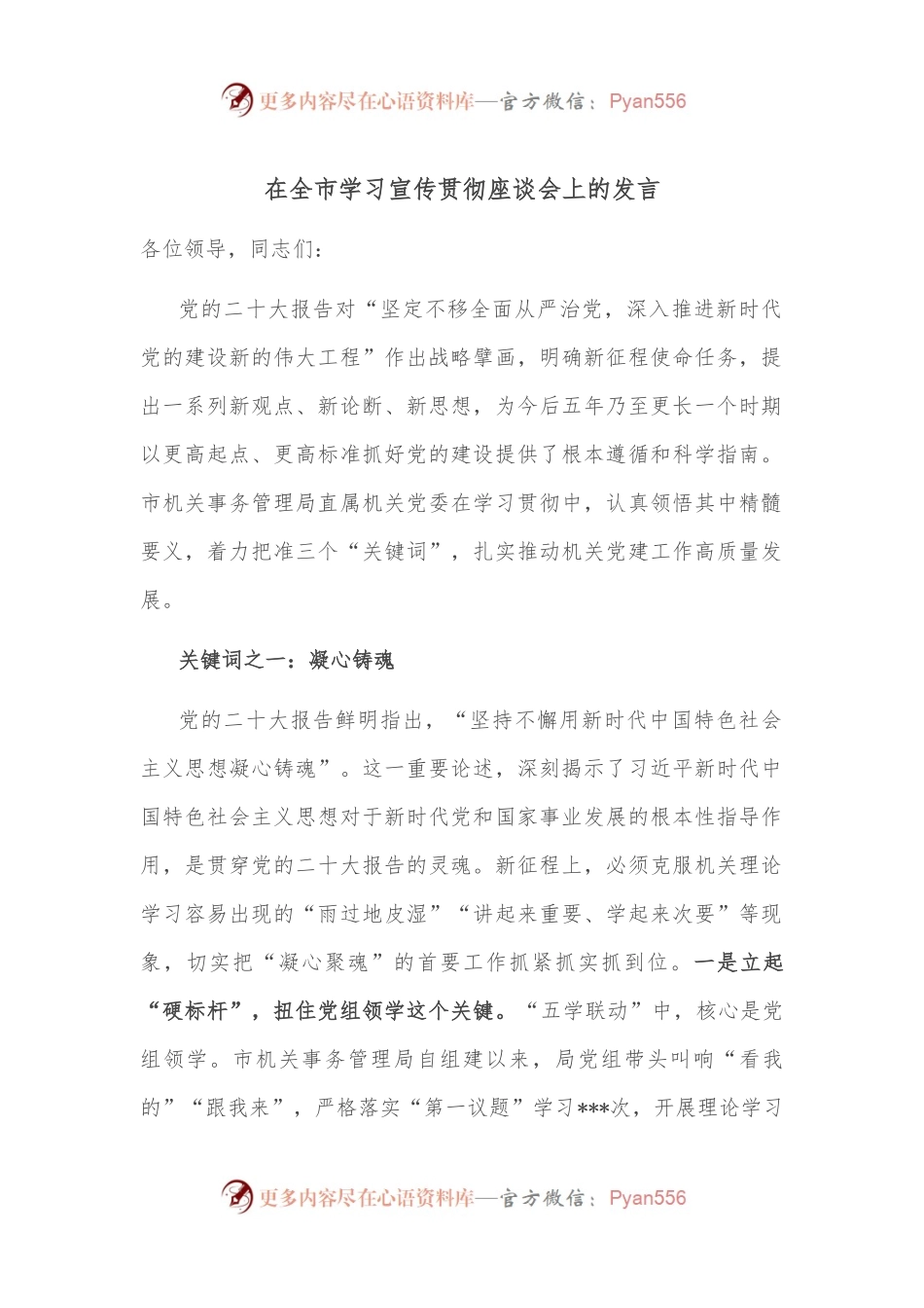 在全市学习宣传贯彻座谈会上的发言.docx_第1页