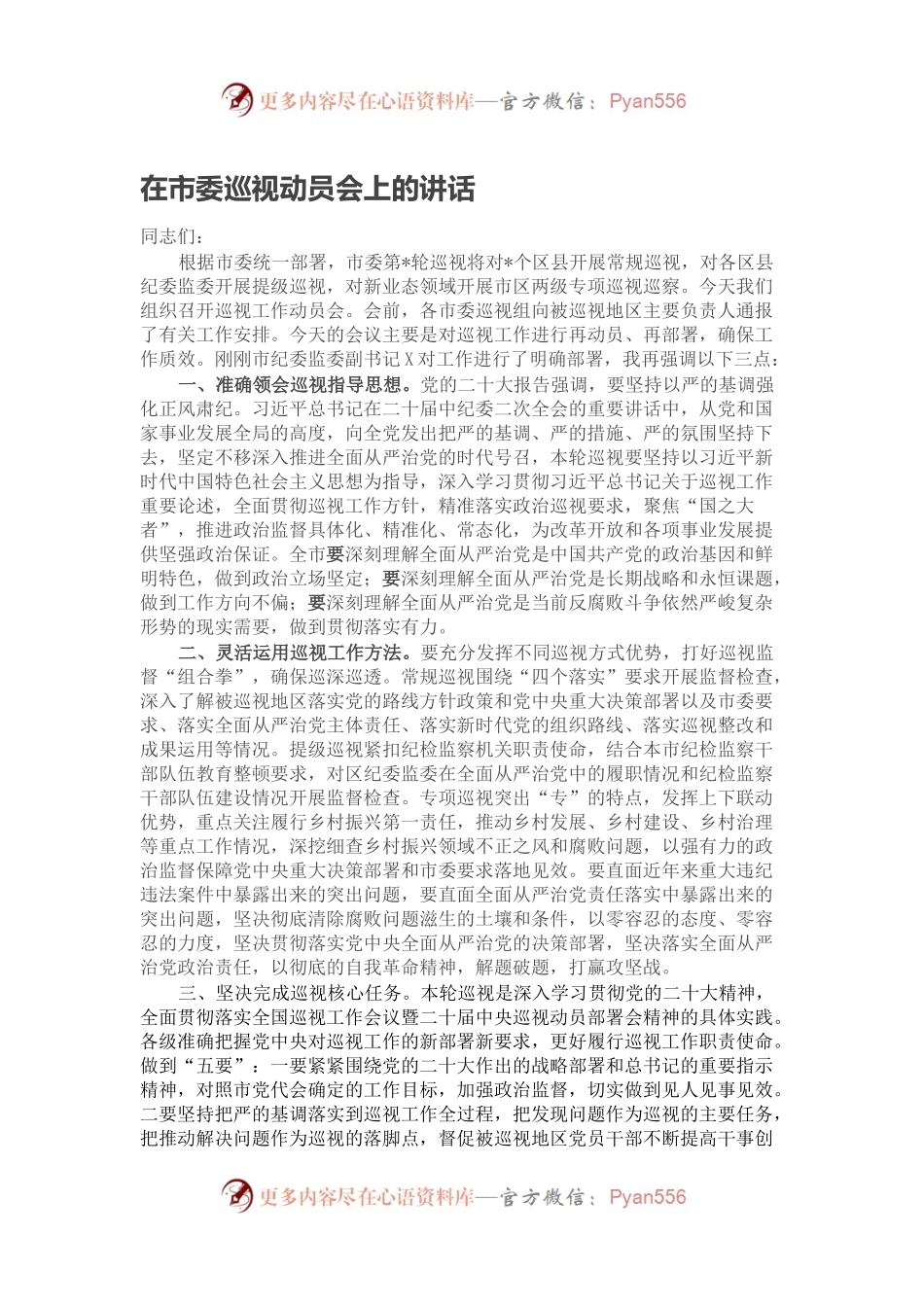 在市委巡视动员会上的讲话.docx_第1页