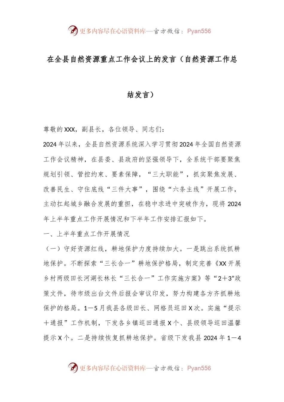 在全县自然资源重点工作会议上的发言（自然资源工作总结发言）.docx_第1页