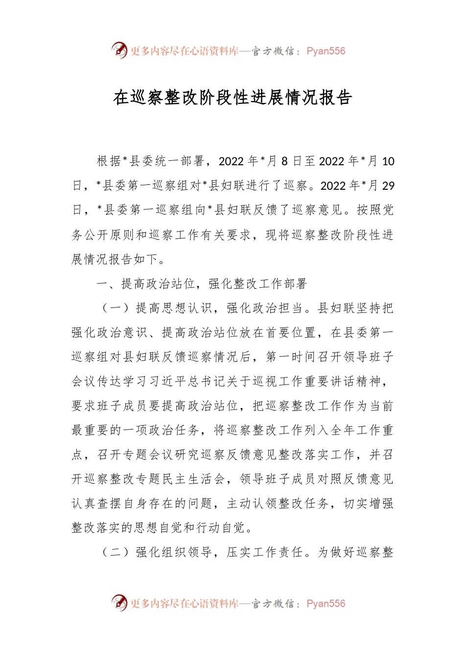 在巡察整改阶段性进展情况报告.docx_第1页