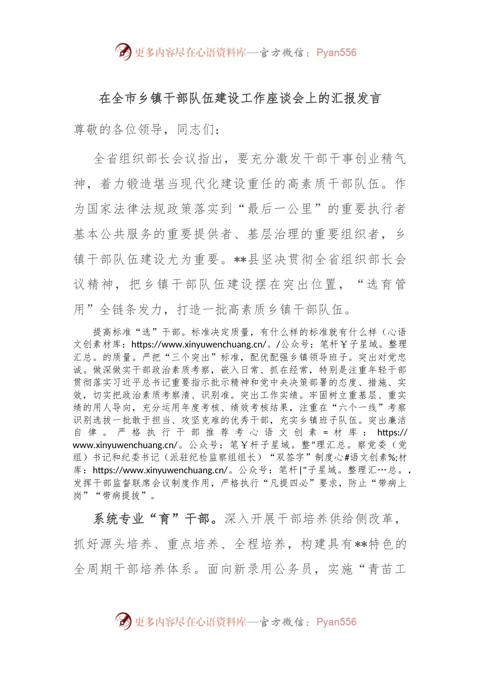 在全市乡镇干部队伍建设工作座谈会上的汇报发言.docx_第1页