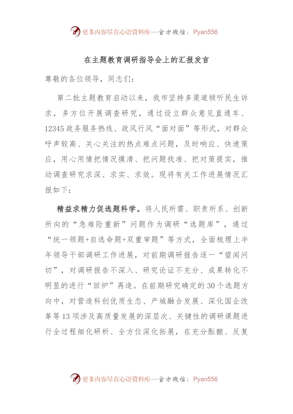 在主题教育调研指导会上的汇报发言.docx_第1页