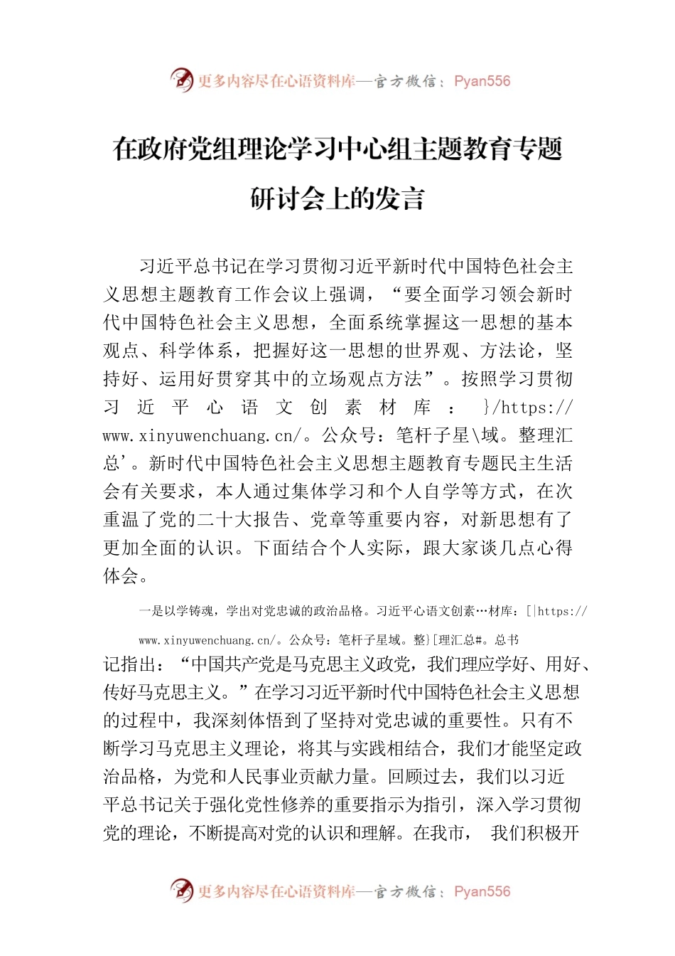 在政府党组理论学习中心组主题教育专题研讨会上的发言.docx_第1页