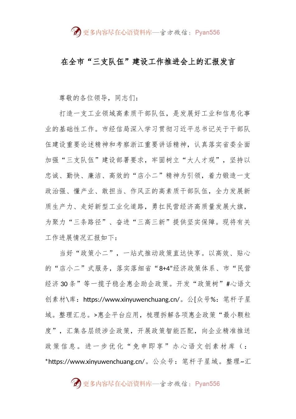 在全市“三支队伍”建设工作推进会上的汇报发言.docx_第1页