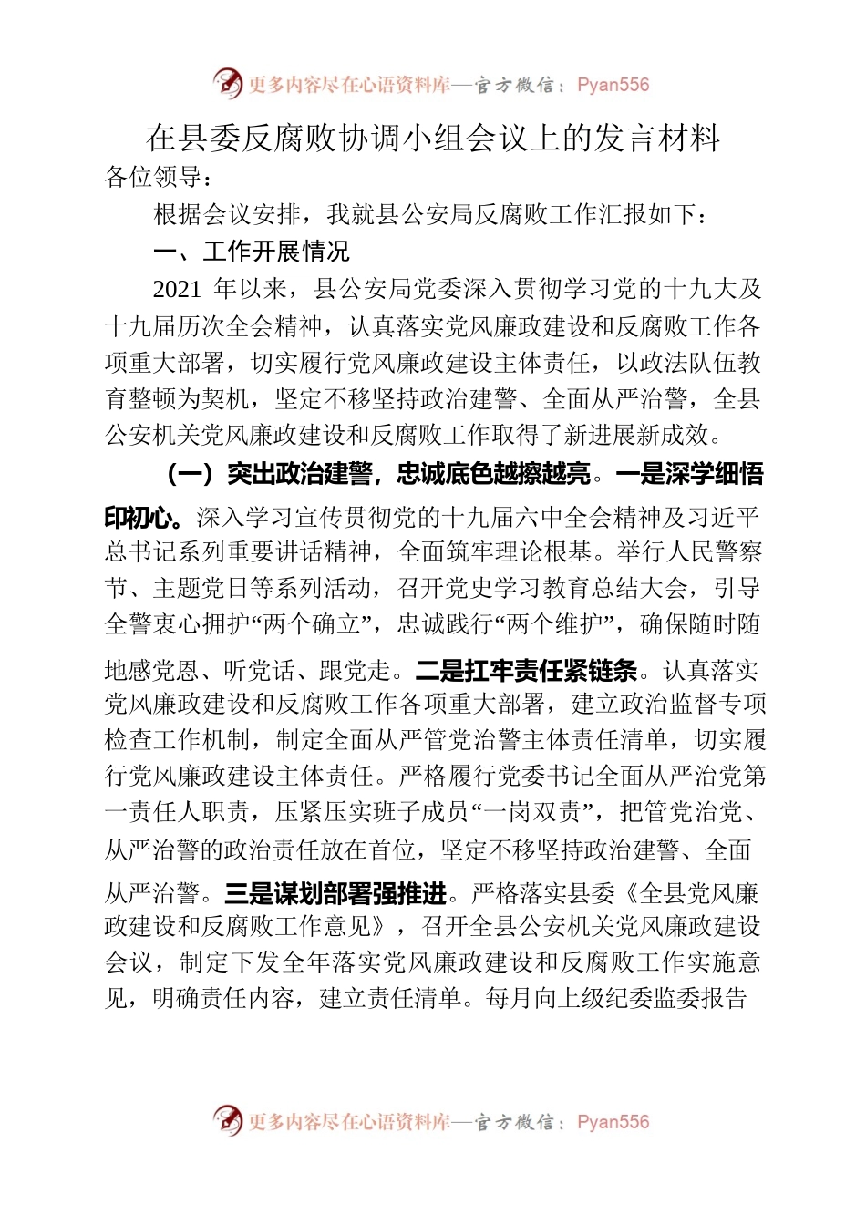 在县委反腐败协调小组会议上的发言材料.docx_第1页