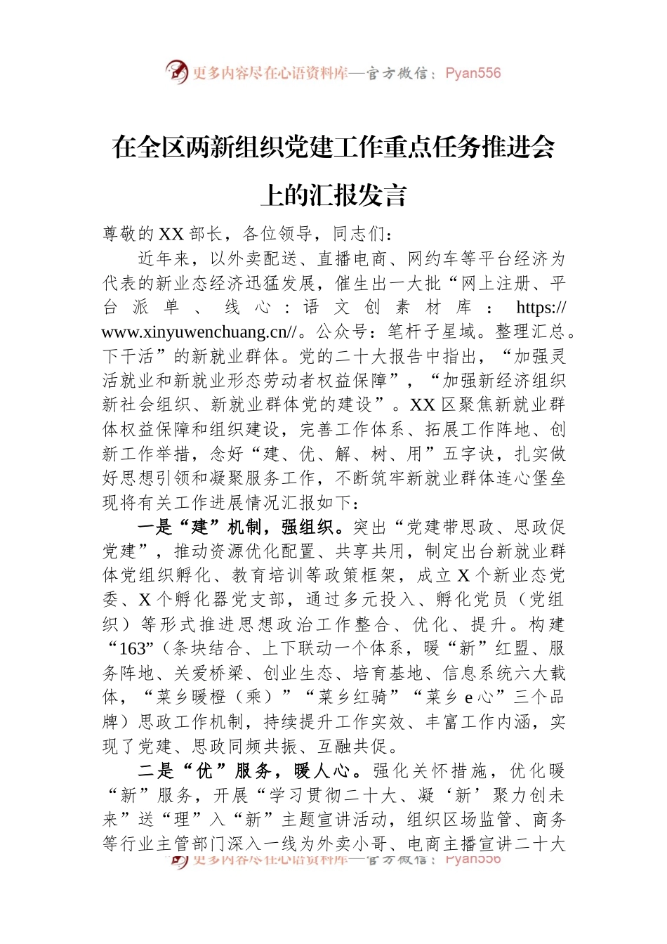 在全区两新组织党建工作重点任务推进会上的汇报发言.docx_第1页