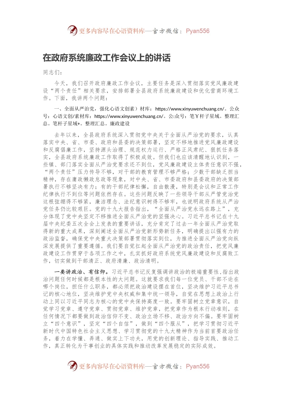 在政府系统廉政工作会议上的讲话.docx_第1页