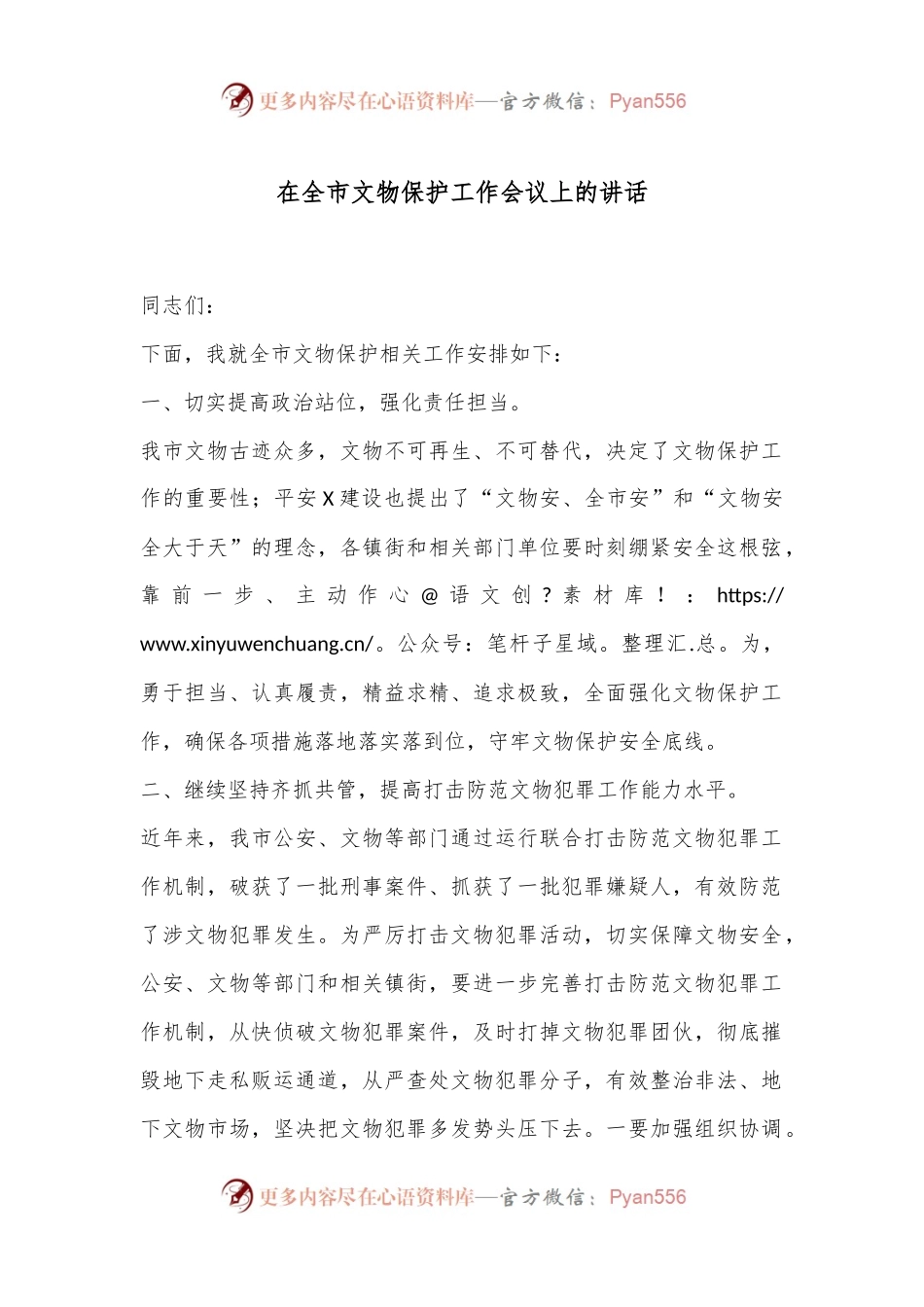 在全市文物保护工作会议上的讲话.docx_第1页